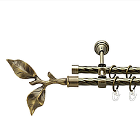 Карниз кований для штор подвійний Антик лист Троянди 16мм діаметр твістер комплект