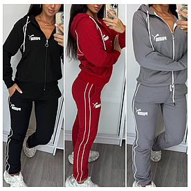 Спортивний жіночий костюм Puma штани мастерка чорний / бордо / сірий (Пума трикотаж Туреччина)