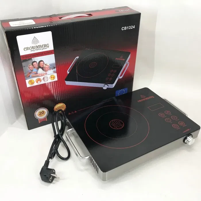 Інфрачервона плита Crownberg CB-1324, 1 конфорка, сенсорне керування, таймер, склокераміка, 2000 Вт - фото 1 - id-p2733684776