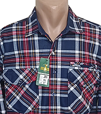 Тепла чоловіча сорочка на флісі Hetai vd-0086 синя класична в клітку, чоловіча тепла сорочка на зиму, фото 3