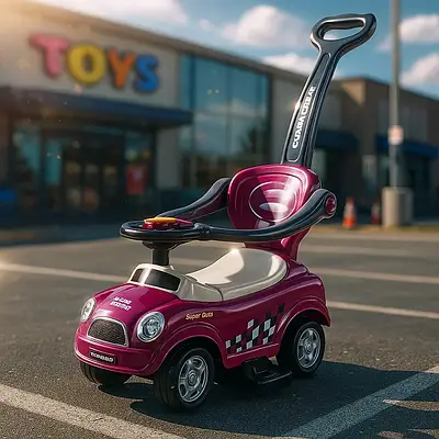 Крута каталка автомобіль дитині Іграшка для прогулянок на вулиці / Машина толокар звук бортики підніжка Рожевий