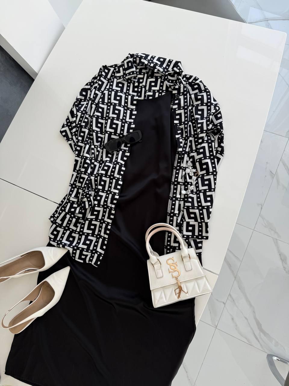 Жіночий сарафан із сорочкою; Колір чорний, шоколад, червоний, Лео; Розміри 50-52, 54-56, 58-60 ;, фото 1