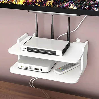 Настінна полиця для роутера 2-рівнева 28х17х12см / Пряма полиця для маршрутизатора / Підставка для роутера