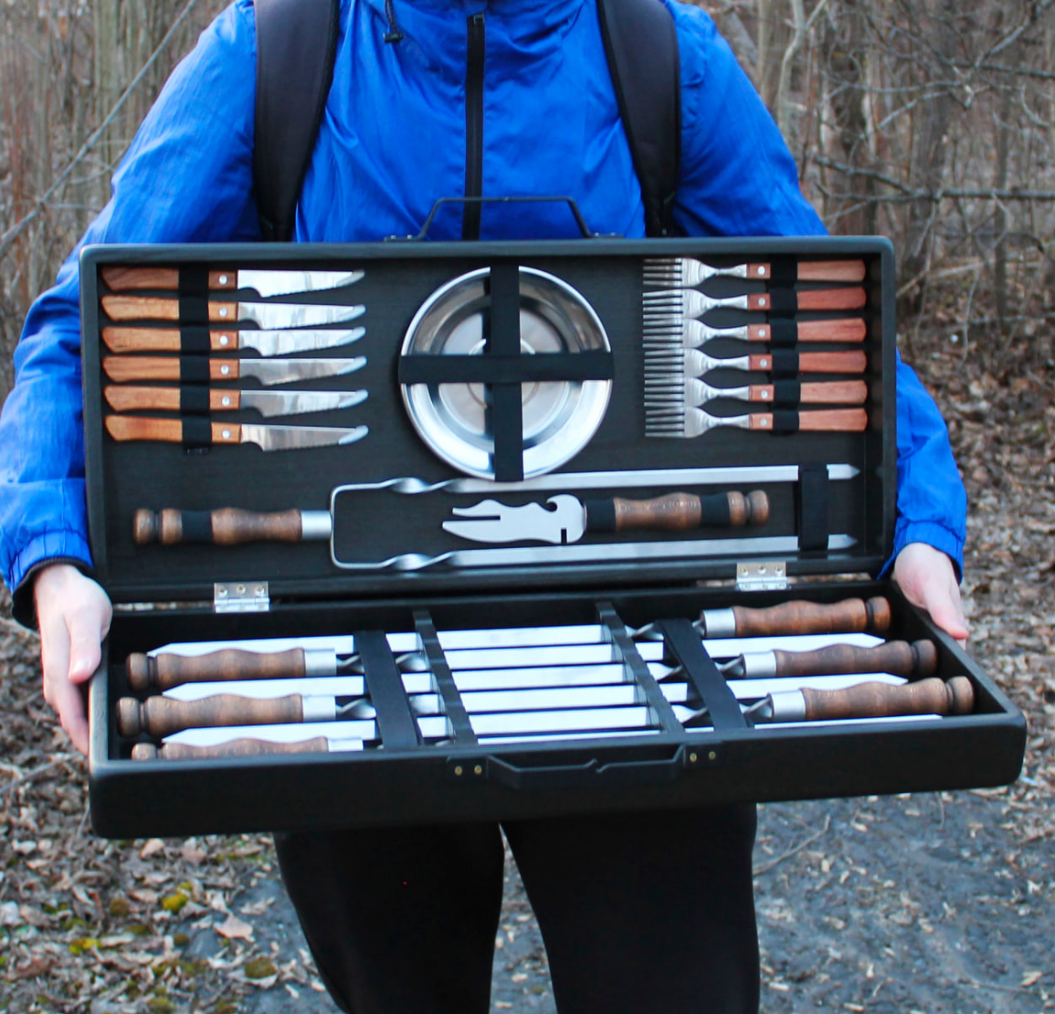 Набір шампурів у дерев'яному кейсі, Подарункові набори шампурів для друга., фото 1