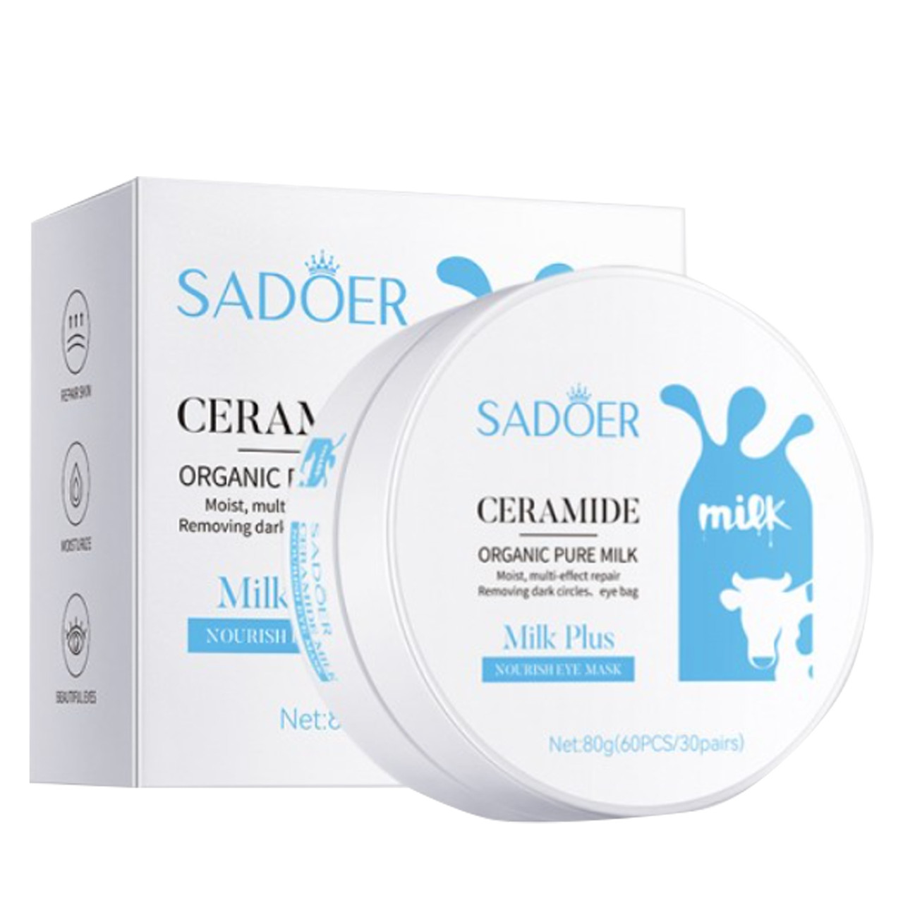 Гідрогелеві патчі під очі SADOER Ceramide Milk Plus інтенсивне зволоження та живлення 60 шт.