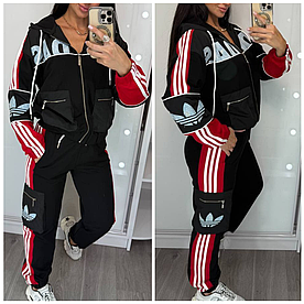 Жіночий спортивний костюм Adidas стильний з карманами з лампасами (Адідас трикотаж Туреччина)