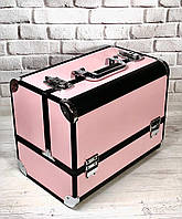 Б'юті кейс алюмінієва валіза з ключем чорний три висувні полиці