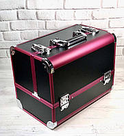 Б'юті кейс алюмінієва валіза з ключем чорний три висувні полиці