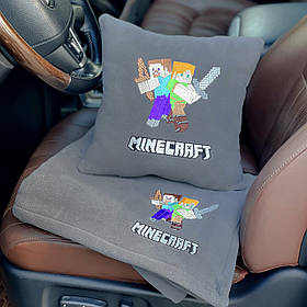 Дитячий набір подушка та плед в автомобіль з вишивкою Minecraft, флісовий набір