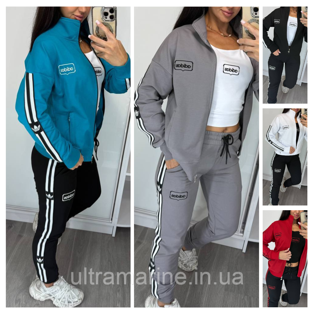 Жіночий спортивний костюм Adidas трійка стильний з лампасами (Адідас трикотаж Туреччина), фото 1