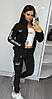 Жіночий спортивний костюм Adidas трійка стильний з лампасами чорний (Адідас трикотаж Туреччина), фото 2