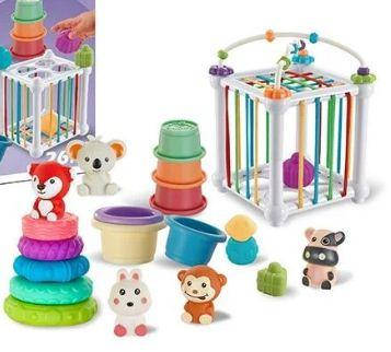 Ігровий набір пальчиковий театр пірамідка з чашечок Іграшки для розвитку моторики та логіки куб з кубиками формами