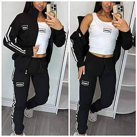 Жіночий спортивний костюм Adidas трійка стильний з лампасами чорний (Адідас трикотаж Туреччина)