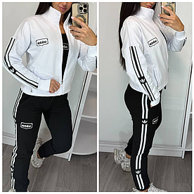 Жіночий спортивний костюм Adidas трійка стильний з лампасами білий (Адідас трикотаж Туреччина)
