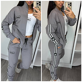 Жіночий спортивний костюм Adidas трійка стильний з лампасами сірий (Адідас трикотаж Туреччина)