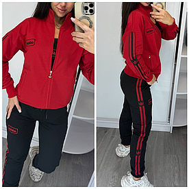 Жіночий спортивний костюм Adidas трійка стильний з лампасами червоний (Адідас трикотаж Туреччина)