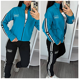 Жіночий спортивний костюм Adidas трійка стильний з лампасами бірюза (Адідас трикотаж Туреччина)