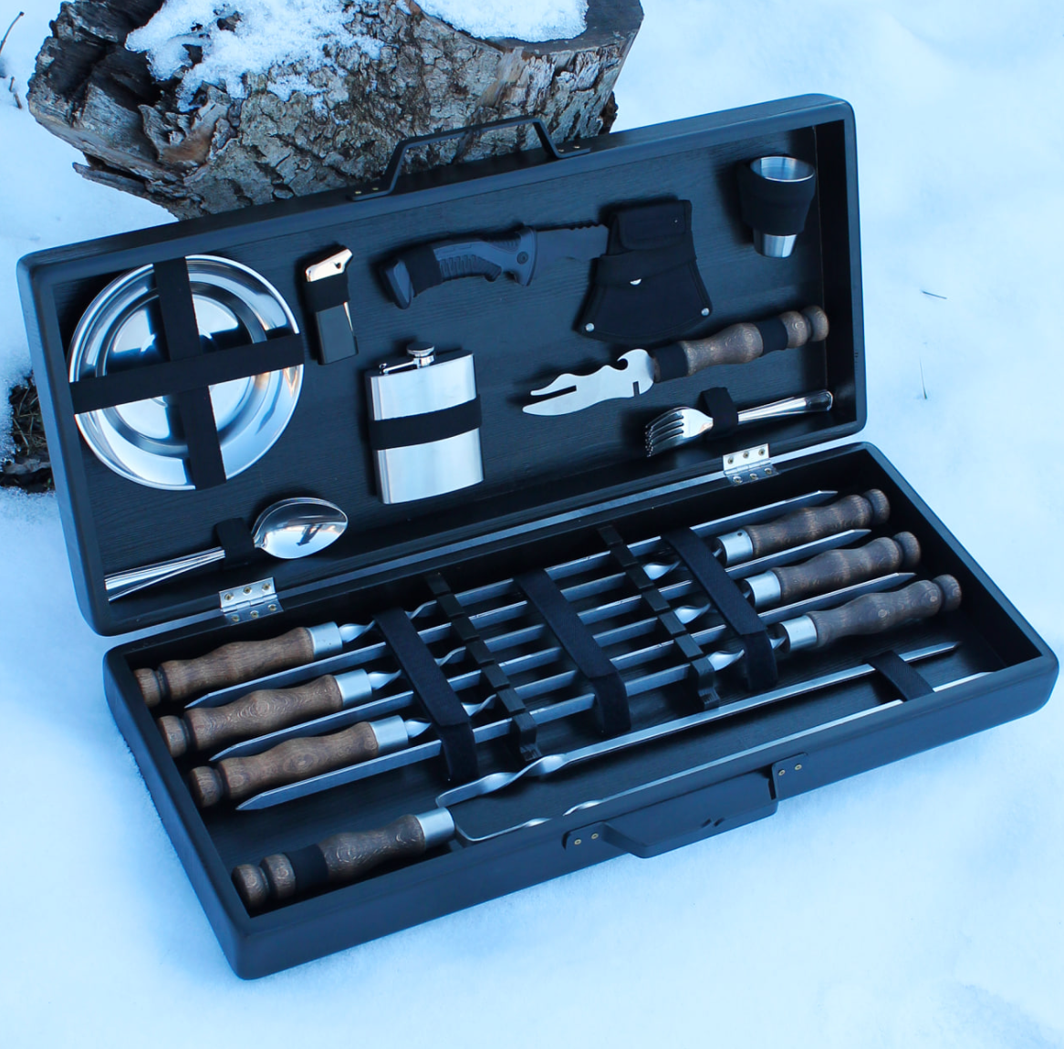 Набір шампурів у дерев'яній коробці , Набір для пікніка з шампурами, фото 1