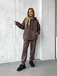 Костюм ЖІНОЧИЙ СПОРТИВНИЙ 3-нитка ПІНЬЄ НА ФЛІСІ ШОКОЛАД(КАВА)/БЕЖ 1632