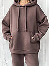 Костюм ЖІНОЧИЙ СПОРТИВНИЙ 3-нитка ПІНЬЄ НА ФЛІСІ ШОКОЛАД(КАВА)/БЕЖ 1632, фото 4