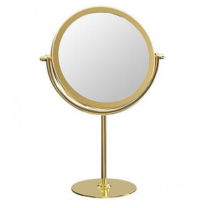 Дзеркало металеве кругле на підставці одностороннє золотистого матового кольору висота 28 см ширина 17 см