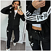Жіночий спортивний костюм Adidas трійка стильний з лампасами чорний (Адідас трикотаж Туреччина), фото 2