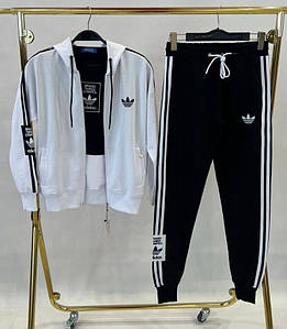 Жіночий спортивний костюм Adidas трійка стильний з лампасами білий (Адідас трикотаж Туреччина)