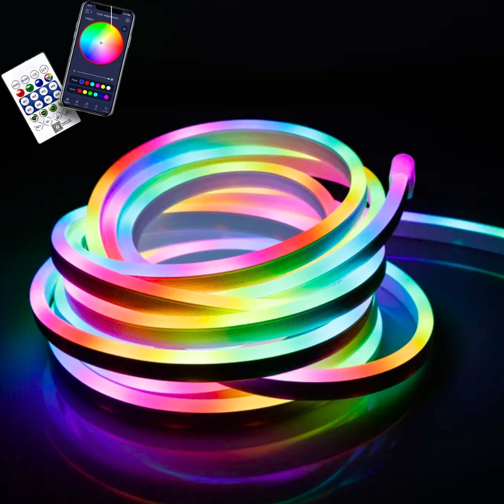 Світлодіодна LED стрічка RGB 10 м Розумна неонова стрічка із синхронізацією музики Гнучкий неон, фото 1