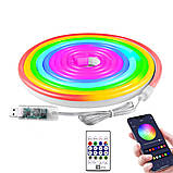Світлодіодна LED стрічка RGB 10 м Розумна неонова стрічка із синхронізацією музики Гнучкий неон, фото 2