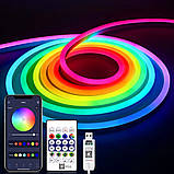Світлодіодна LED стрічка RGB 10 м Розумна неонова стрічка із синхронізацією музики Гнучкий неон, фото 5