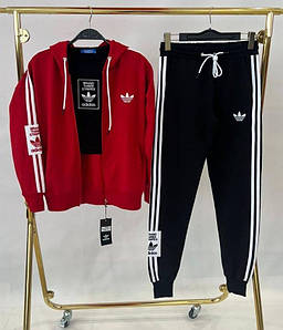 Жіночий спортивний костюм Adidas трійка стильний з лампасами червоний (Адідас трикотаж Туреччина)