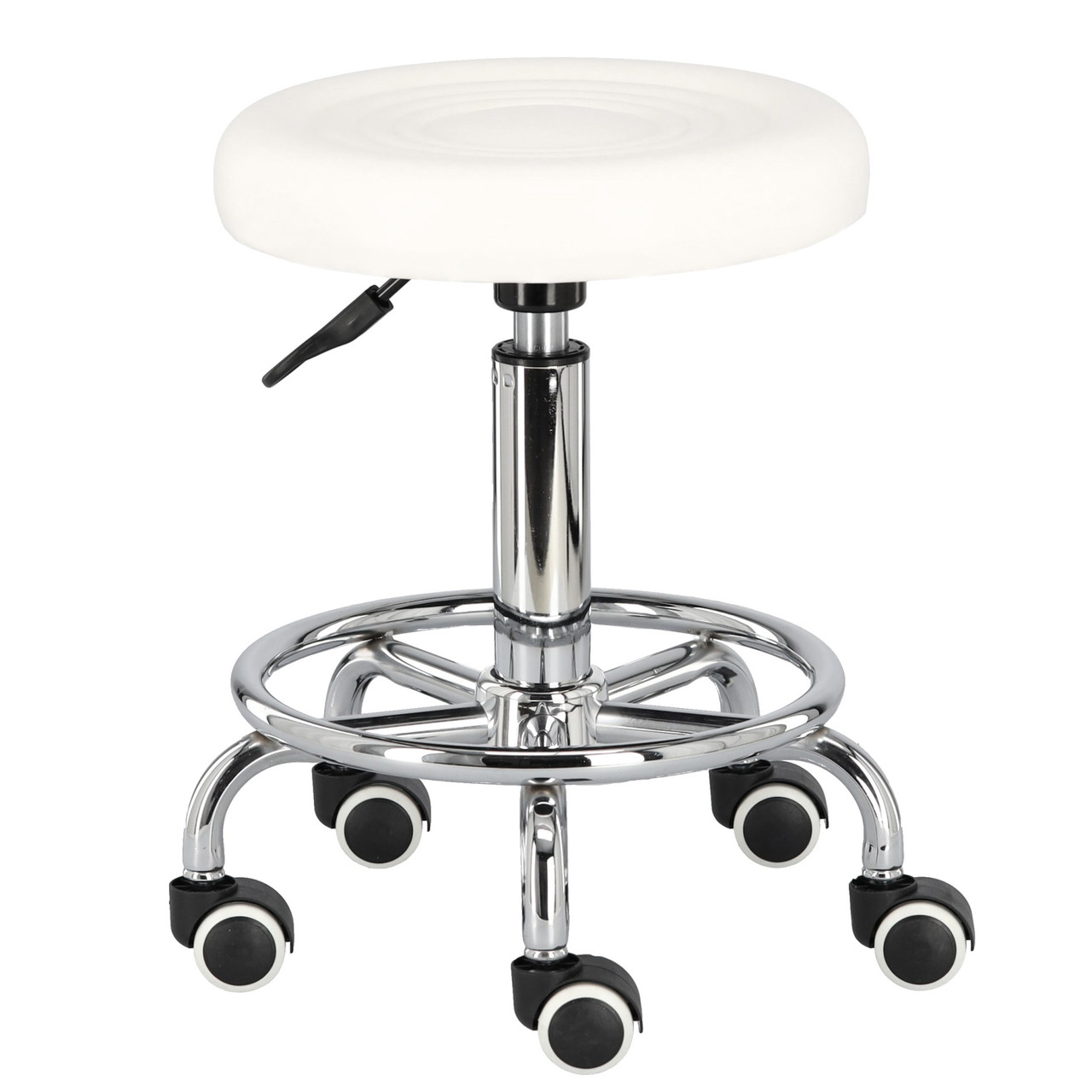 Косметичний стілець, перукарський стілець, обертове крісло, круглий, регульований табурет білий, фото 1