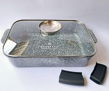 Гусятниця з гранітним покриттям та скляною кришкою Edenberg EB-12125 сірий 4 л