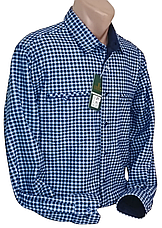 Тепла чоловіча сорочка на флісі Hetai vd-0087 синя класична в клітку, чоловіча тепла сорочка на зиму, фото 2