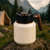 Термос чайник заварник для чая 1 л со стальной колбой с индикатором температуры белый, термочайник для заваривания