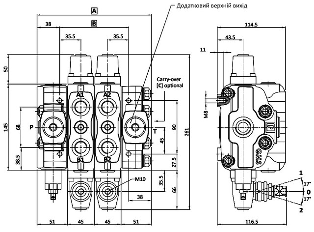 розміри розподільника 100L GS розміри розподільника 100L GS