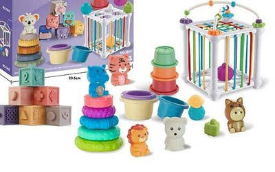 Кубики з текстурами та фігурки Пальчиковий театр і пірамідки Ігровий розвивальний набір 7 в 1 для малюків