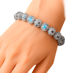 Райдужний місячний камінь із включеннями чорного турмаліну Шерл Ø10 браслет, 0168ТЛ