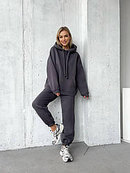 Костюм ЖІНОЧИЙ СПОРТИВНИЙ 3-нитка ПІНЬЄ НА ФЛІСІ ГРАФІТ 1632