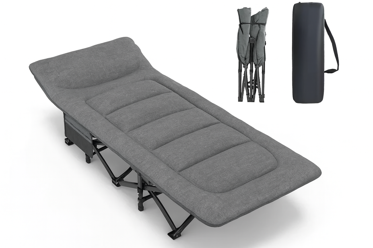 Розкладачка LEOBRO 190×70×35 см, сталева рама, навантаження до 120 кг, з сумкою, Grey (LB-CC-K1-GRY)