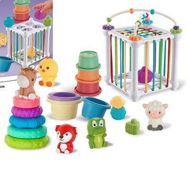 Набір для раннього розвитку 26 елементів пірамідка Іграшки для малюків з пальчиковим театром з кубиками фігурками, фото 1