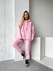 Костюм ЖІНОЧИЙ СПОРТИВНИЙ 3-нитка ПІНЬЄ НА ФЛІСІ РОЖЕВИЙ 1632
