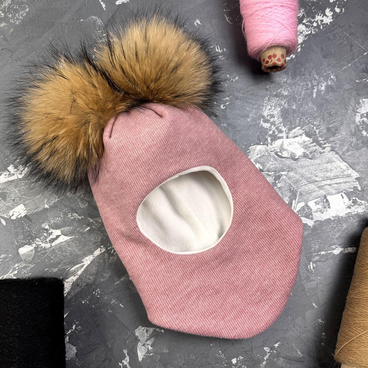 Зимова дитяча шапка-шолом з помпонами Pink Bewarm від 6 місяців до 2 років