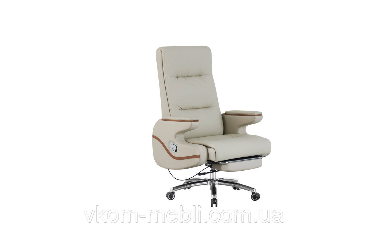 Стілець офісний крісло Мустанг з підставкою для ніг кремовий, фото 1