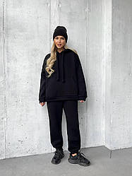 Костюм ЖІНОЧИЙ СПОРТИВНИЙ 3-нитка ПІНЬЄ НА ФЛІСІ ЧОРНИЙ 1632