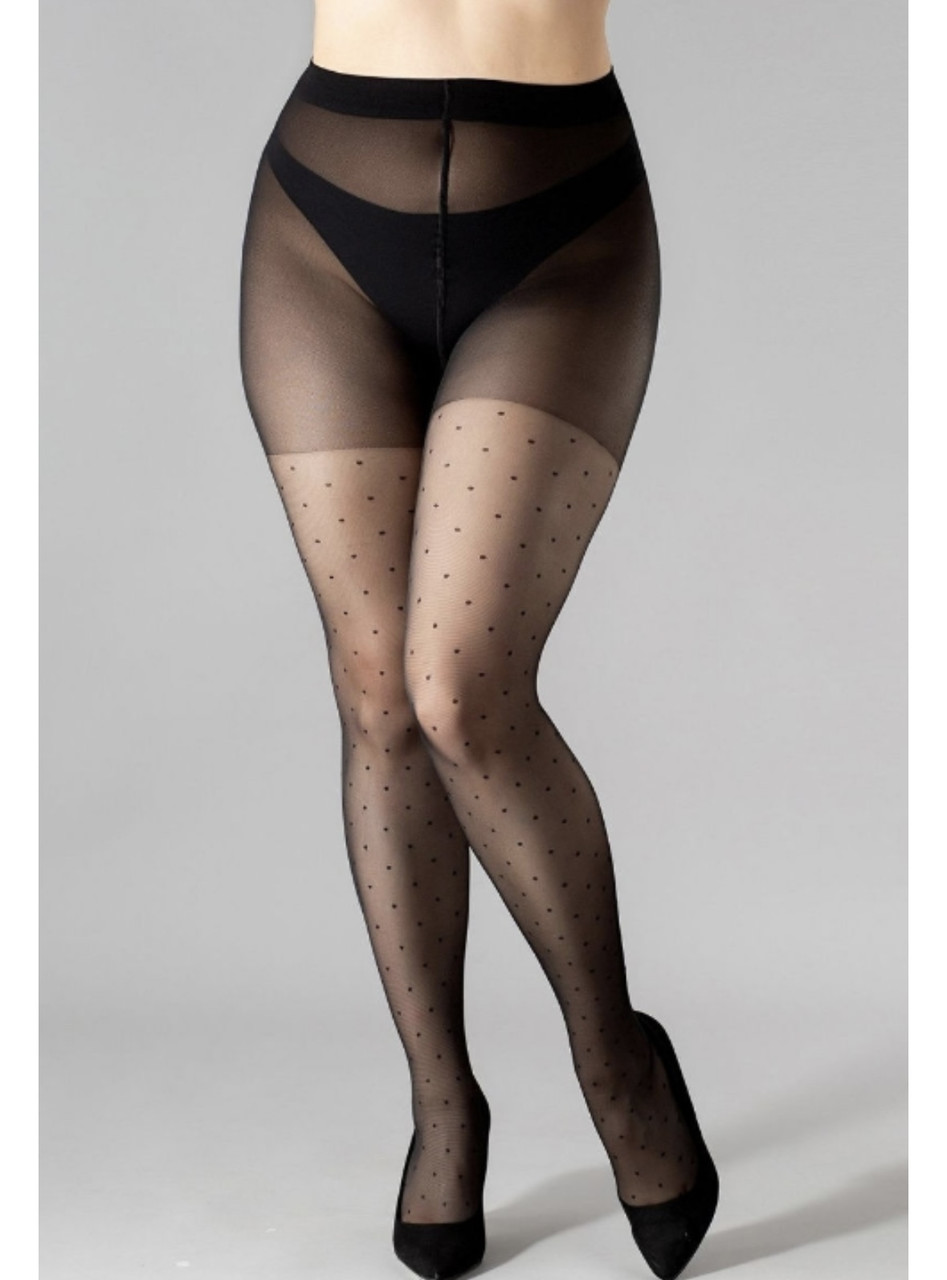 Колготки в горошок великого розміру Giulia Positive Amalia 40 чорного кольору розміри 6,7, фото 1