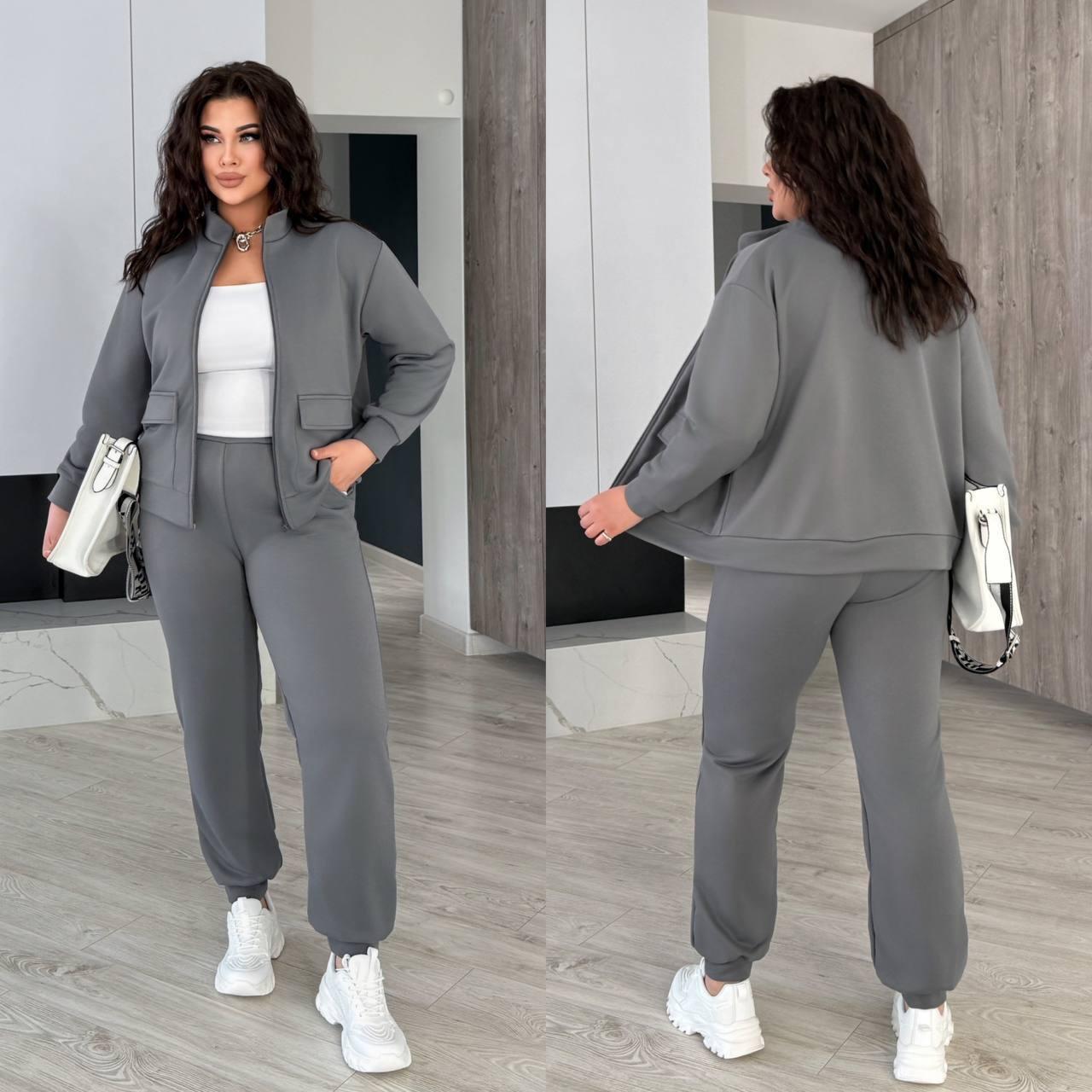ЖІНОЧИЙ СПОРТИВНИЙ КОСТЮМ БАТАЛ 3-нитка р.48-58 СІРИЙ ХАРИЗМА 7120, фото 1
