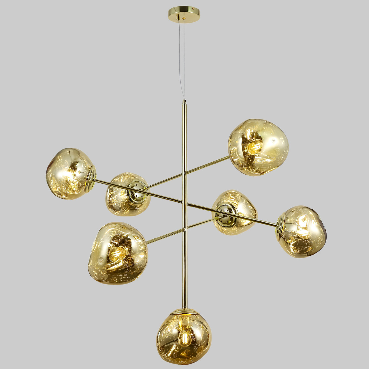 Дизайнерська золотиста люстра "Melt" на 7 ламп з плафонами 18см (93-CH01-7)