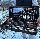 Готовий подарунковий набір шампурів у кейсі ручної роботи із сіткою для риби., фото 4