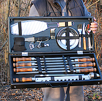 Готовий подарунковий набір шампурів у кейсі ручної роботи із сіткою для риби.